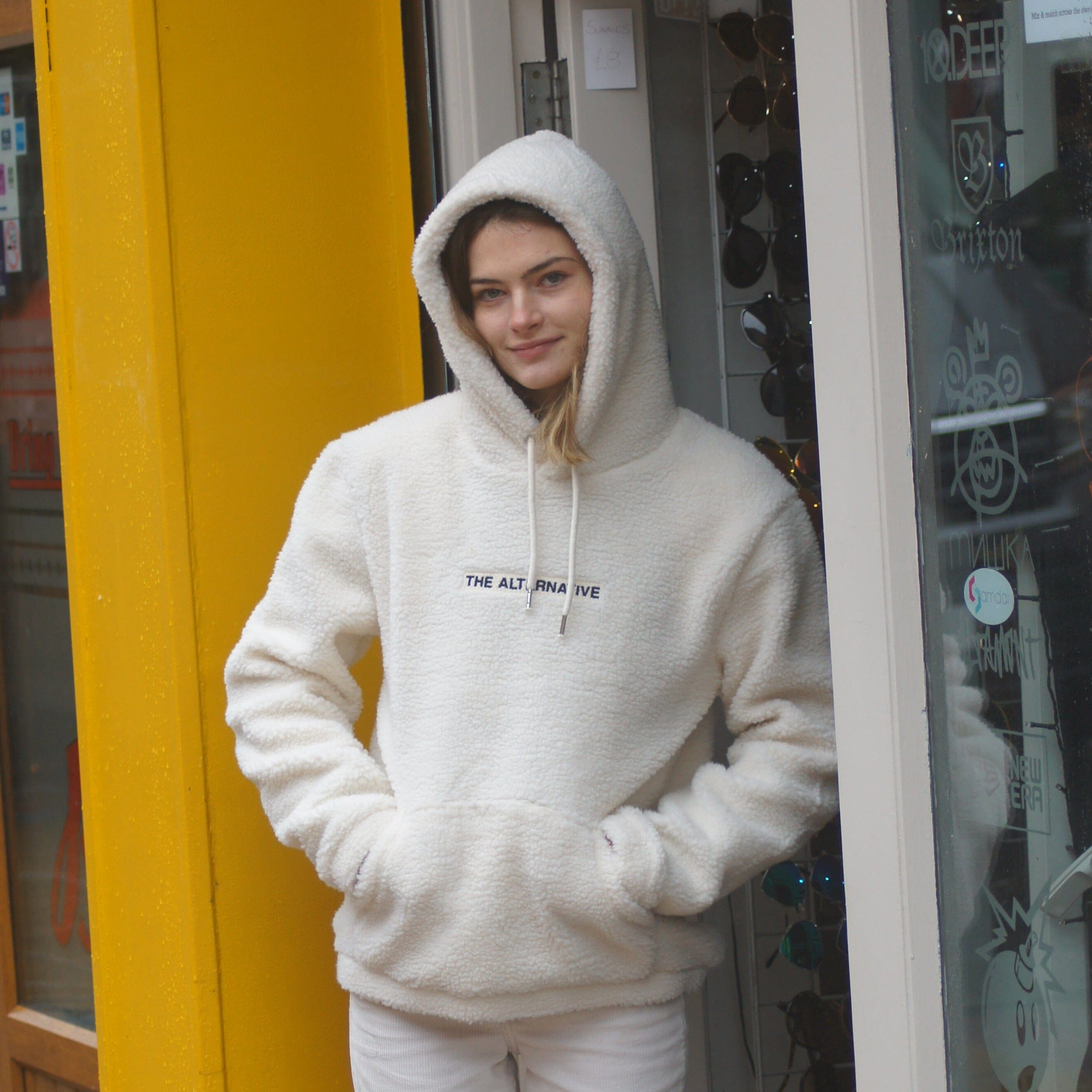 White fluffy hoodie sale